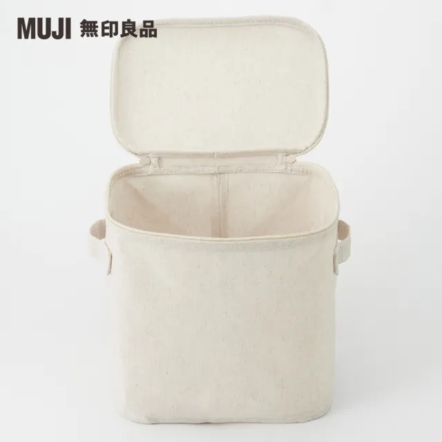 【MUJI 無印良品】聚酯纖維麻收納箱/長方形/中/半/附蓋(約寬18.5×深26×高26 cm)