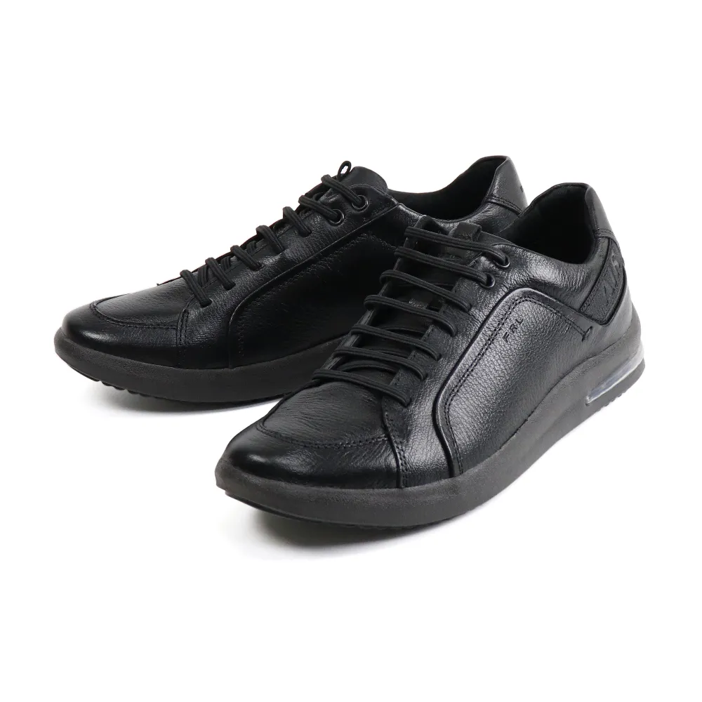 【Ferricelli】荔枝紋綁帶平底氣墊休閒鞋 黑色(F56611-BL)