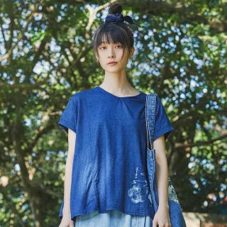 【EDWIN】江戶勝 女裝  後染寬短袖T恤(中古藍)