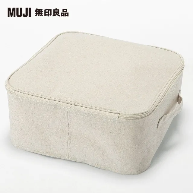 【MUJI 無印良品】聚酯纖維麻收納箱/正方形/小/附蓋(約寬35×深35×高16 cm)