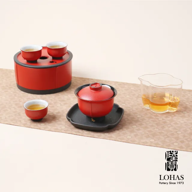 【LohasPottery 陸寶】福照萬家蓋碗茶組 富貴紅(東方大氣之美 年節送禮首選 禮盒組 茶具/禮品/禮物)