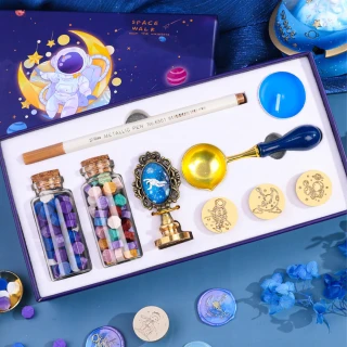 【炫麗造型】太空人火漆封蠟印章禮盒套組9件套(文具 印章 禮物 造型 蠟燭)
