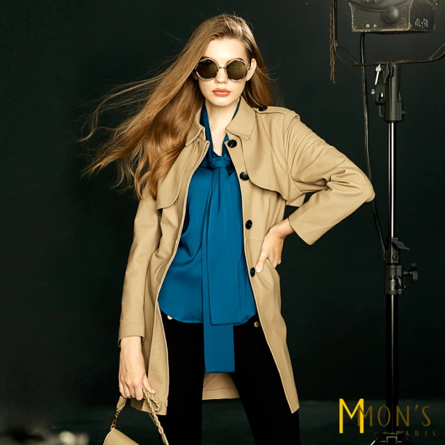 【MON’S】法式名品風衣款100%綿羊皮大衣外套(3色任選)