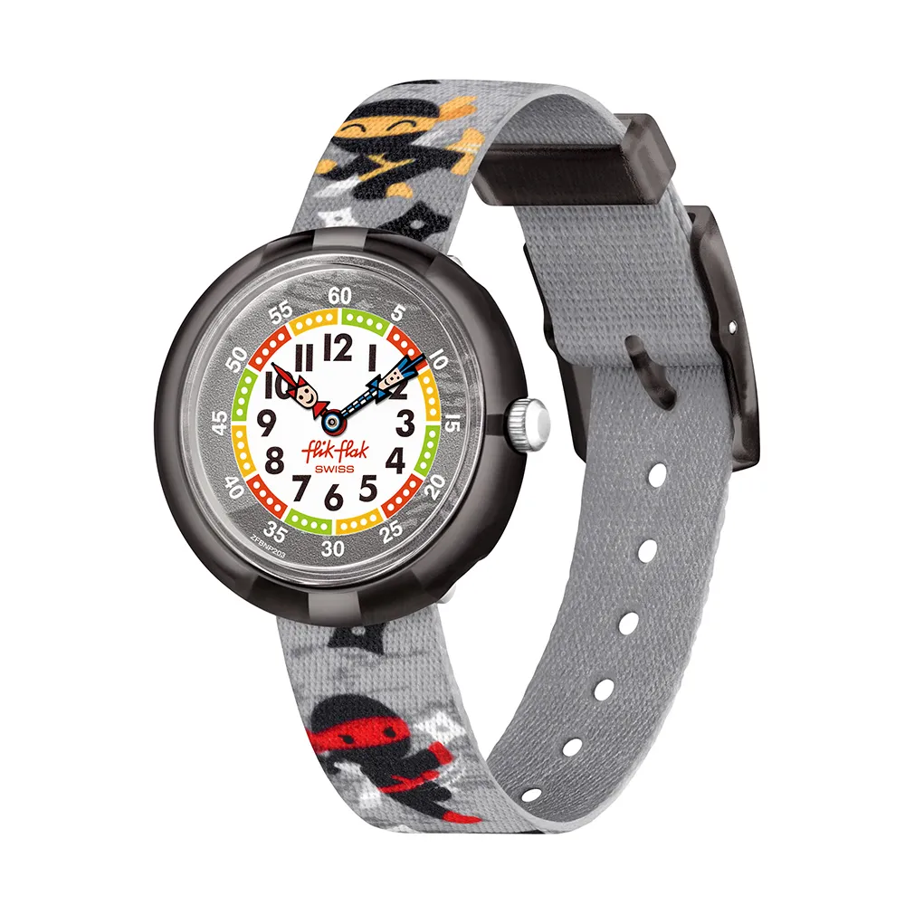 【Flik Flak】兒童手錶 WAKUWAKU 忍者學徒 兒童錶 編織錶帶 瑞士錶 錶(31.85mm)