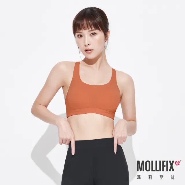 【Mollifix 瑪莉菲絲】交織美背運動內衣、瑜珈服、無鋼圈(琥珀橘)