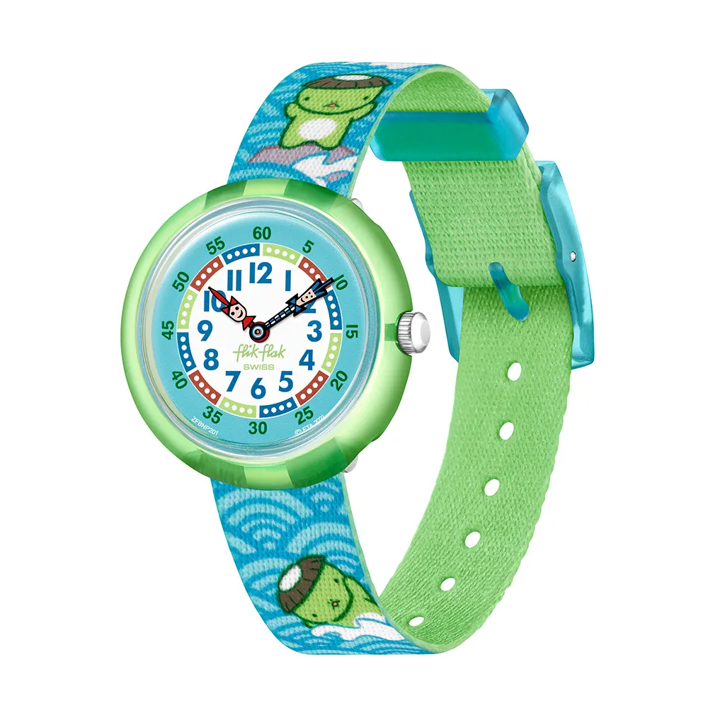 【Flik Flak】兒童手錶 KAWATARO 河童太郎 兒童錶 編織錶帶 瑞士錶 錶(31.85mm)