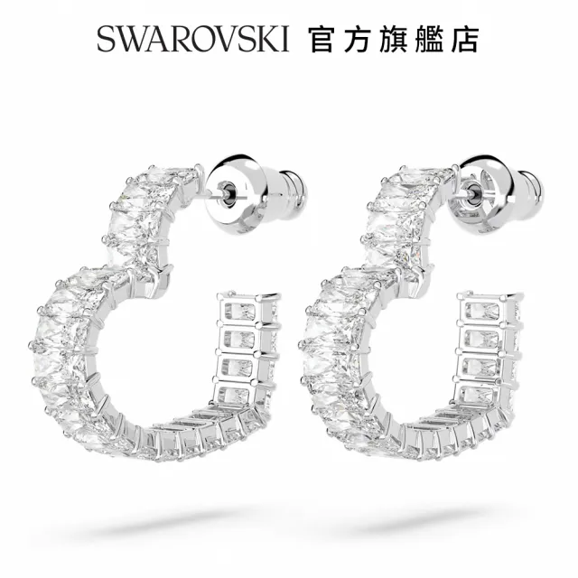 【SWAROVSKI 官方直營】Matrix 大圈耳環心形  細碼  白色  鍍白金色 交換禮物