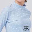 【KING GOLF】速達-女款滿版點點印圖LOGO燙標輕刷毛小立領長袖內搭衣(淺藍)