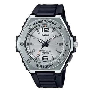 【CASIO 卡西歐】指針 男錶 樹脂錶帶 銀色 防水100米 LED照明(MWA-100H-7A)