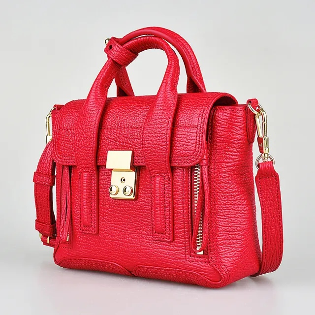 【3.1 Phillip Lim】3.1 Phillip Lim  Pashli 燙金LOGO金扣小牛皮手提斜背包(迷你/紅)
