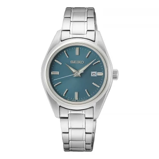 【SEIKO 精工】CS 女士不鏽鋼素色鋼帶錶-霧藍色29.8mm(SUR531P1/6N22-00K0U)