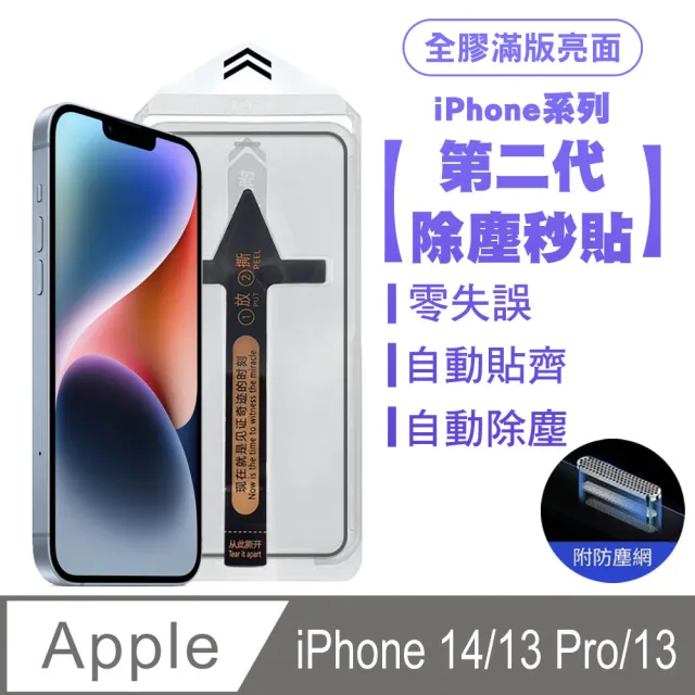 【SHOWHAN】iPhone14 二代除塵 全膠滿版亮面防塵網保護貼秒貼款-黑邊