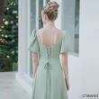 【OMUSES】V領蕾絲訂製款綠色長禮服19-2213(S-3L)