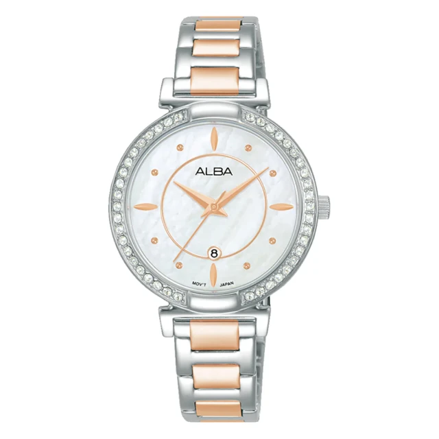 【ALBA】雅柏FASHION 女士經典不鏽鋼錶款-雙金晶鑽32mm(AH7BE9X1/VJ22-X389KS)