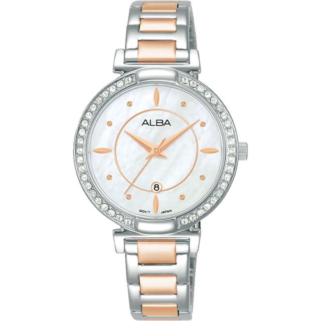 【ALBA】雅柏 珍珠貝晶鑽女錶-玫瑰金x銀/31mm 禮物 送禮 推薦(AH7BE9X1/VJ22-X389KS)
