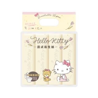 【SANRIO 三麗鷗】Hello Kitty 凱蒂貓 花果香氛 濕式衛生紙 20抽 隨身包 X 48包 箱購(EDI 超純淨水)