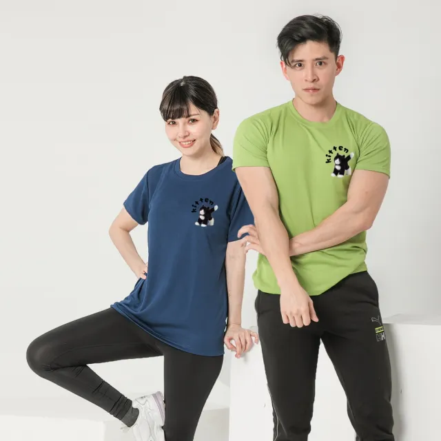 【台製良品】台灣製男女款 吸排短T-Shirtt貓咪_C001(多色任選)