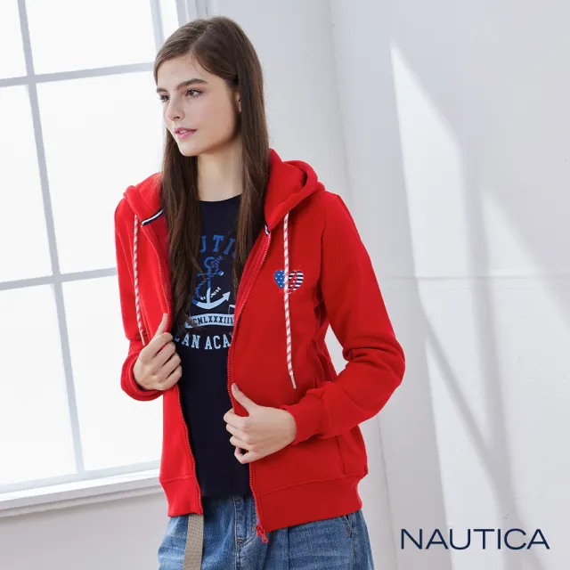 【NAUTICA】女裝 素色連帽休閒外套(紅色)