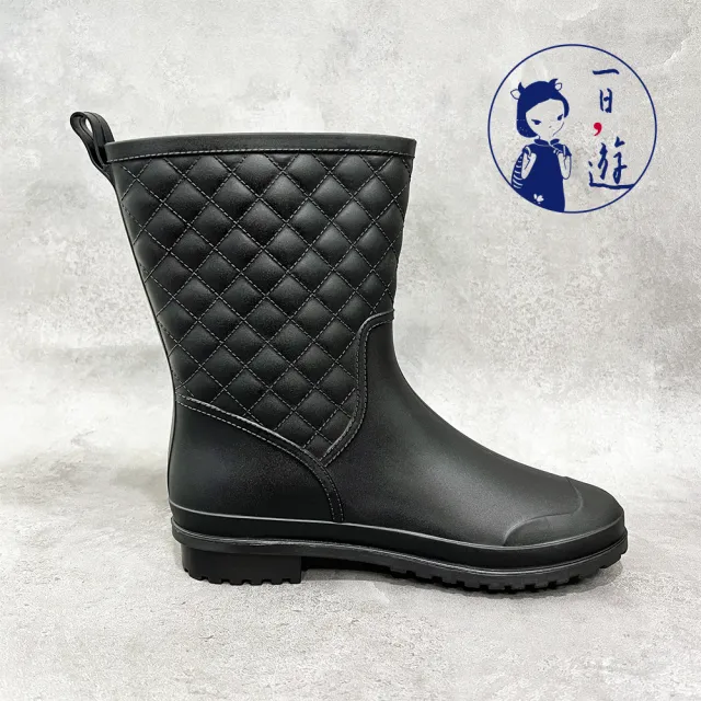 【NicoFun 愛定做】一日遊 優雅菱格紋雨鞋 靴型雨鞋 防水短靴 橡膠雨鞋 雨具(旅行 輕便 37~41碼 大尺碼鞋)