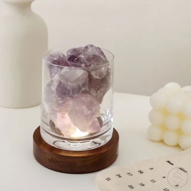 【SPANCONNY 飾品控】智慧貴人 l 紫水晶 / 黑胡桃木燈座 l 水晶氣氛燈(桌燈/小夜燈/水晶燈)
