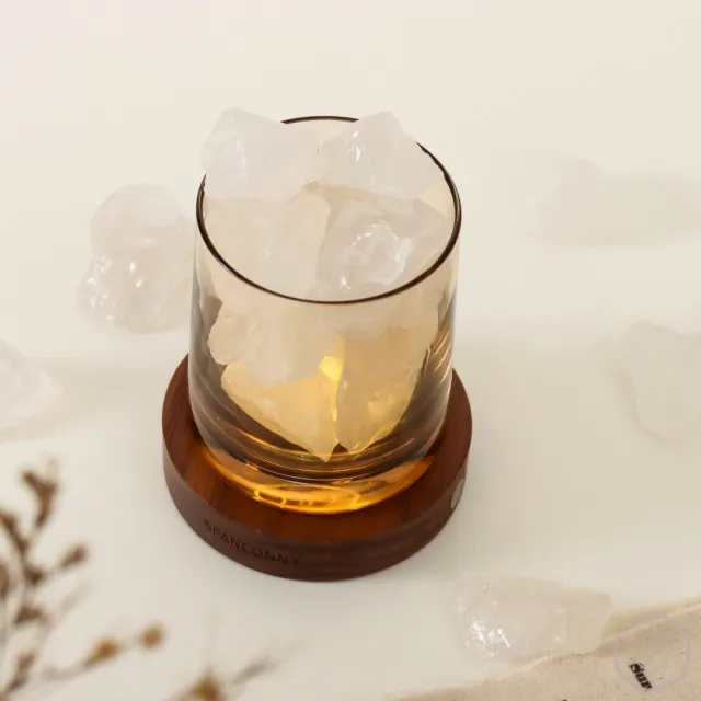 【SPANCONNY 飾品控】聚財自信 l 白水晶 / 黑胡桃木燈座 l 水晶氣氛燈(桌燈/小夜燈/水晶燈)