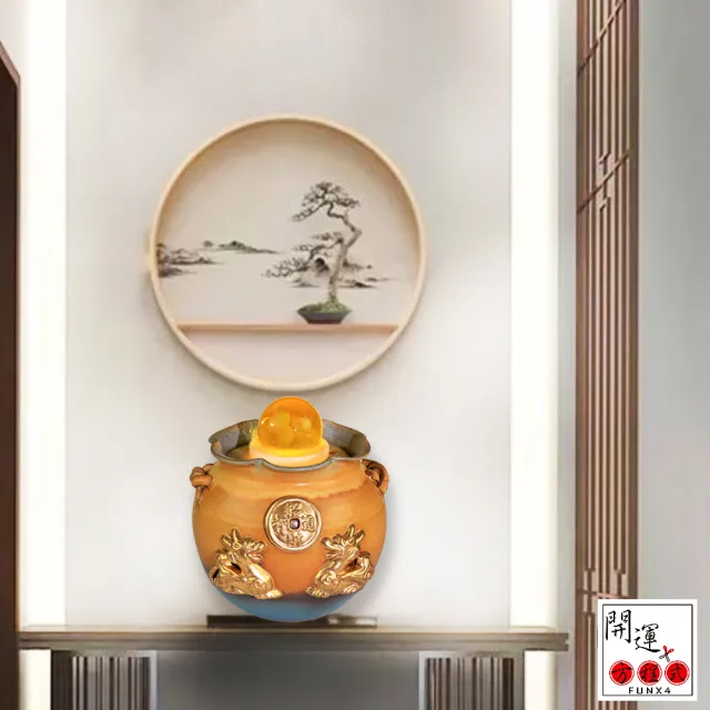 【開運方程式】黄金貔貅鶯歌陶瓷流水聚寶盆升級閃花釉料(入厝禮l客廳招財擺件l玄關風水擺設l新居開業送禮)
