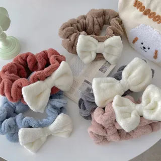【MISA】寬版髮箍 蝴蝶結髮箍/韓國設計可愛寬版毛絨胖胖蝴蝶結造型髮箍 洗臉髮帶(5色任選)