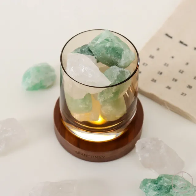 【SPANCONNY 飾品控】清新森林 l 白水晶x綠螢石x黑胡桃木燈座 l 水晶氣氛燈(桌燈/小夜燈/水晶燈)