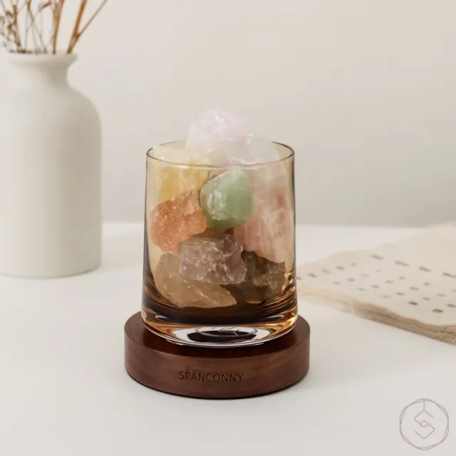 【SPANCONNY 飾品控】七心守護 l 七彩全效水晶/黑胡桃木燈座 l 水晶氣氛燈(桌燈/小夜燈/水晶燈)
