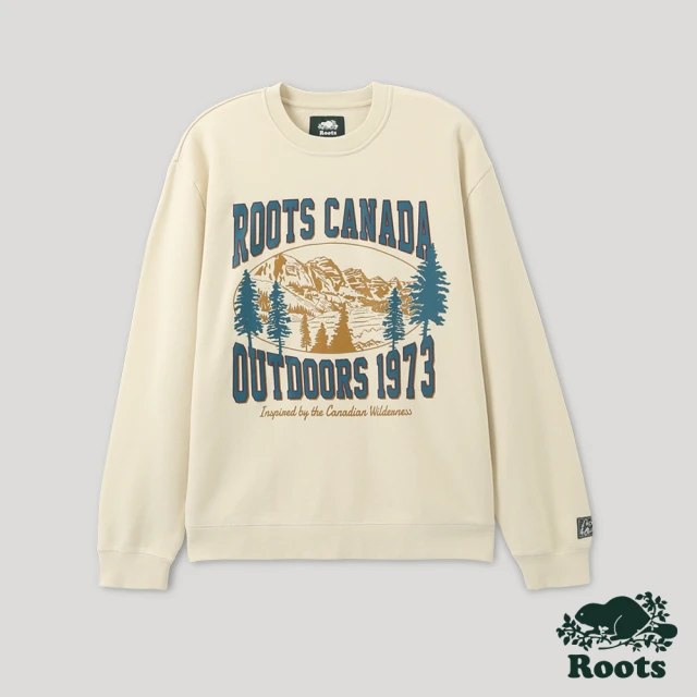 Roots Roots 男裝- 荒野景緻系列 山林元素落肩圓領上衣(米白色)