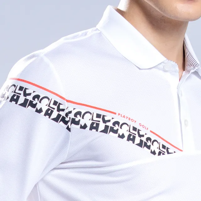 【PLAYBOY GOLF】男款鳳梨布剪接長袖POLO衫-白(吸濕排汗/蓄熱保溫/高爾夫球衫/AA22207-87)