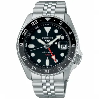 【SEIKO 精工】5 Sports 水鬼潮流GMT運動機械錶-黑x銀/42.5mm 雙12限定(SSK001K1/4R34-00A0D)