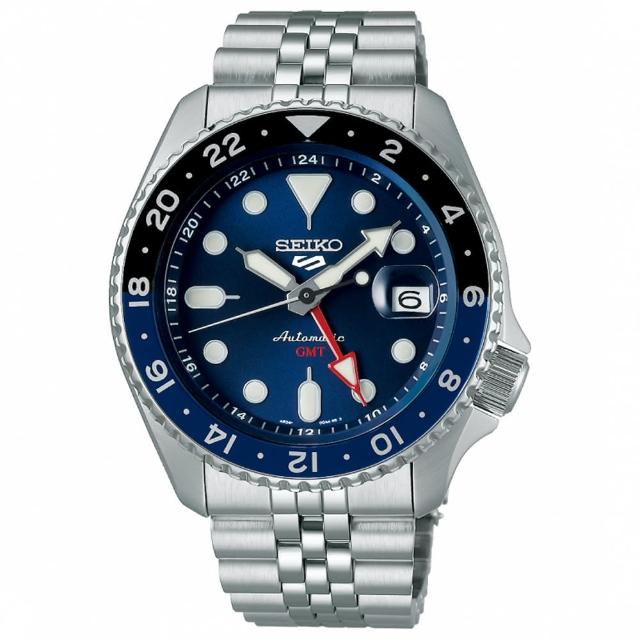 【SEIKO 精工】5 Sports 水鬼潮流GMT運動機械錶-藍x銀/42.5mm七夕情人節  禮物(SSK003K1/4R34-00A0B)