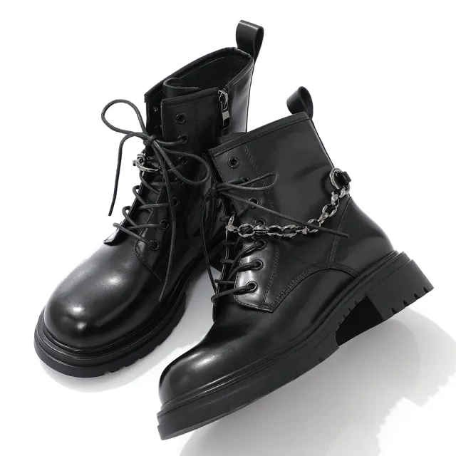 【DIANA】5cm雙質感牛皮鍊帶飾環繞綁帶軍靴-率性獨特(黑)