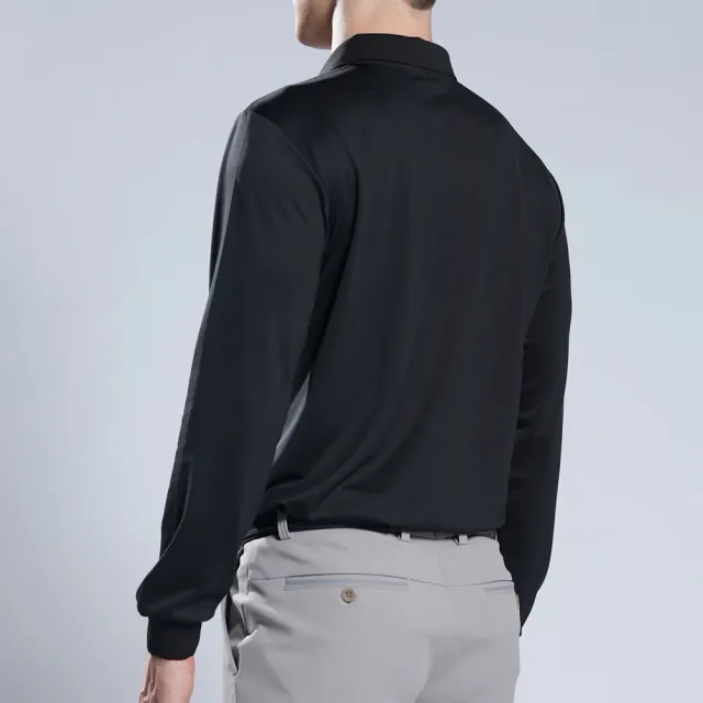【PLAYBOY GOLF】男款左肩LOGO休閒薄長袖POLO衫-黑(吸濕排汗/抗UV/高爾夫球衫/AA22213-88)