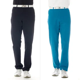 【Lynx Golf】首爾高桿風格！男款防風防潑水後腰羅紋剪接隱形拉鍊口袋平口窄管休閒長褲(二色)