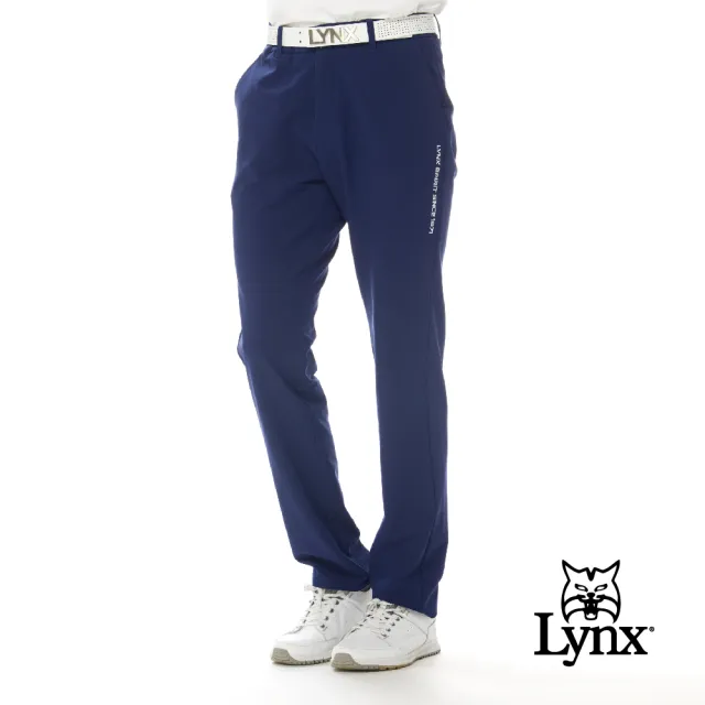 【Lynx Golf】首爾高桿風格！男款防風防潑水機能大腿繡花設計山貓膠標平口窄管休閒長褲(二色)