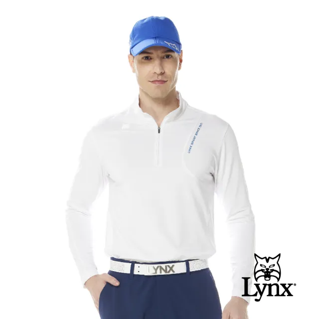 【Lynx Golf】首爾高桿風格！男款合身版吸排抗UV左胸LOGO印花剪裁造型長袖立領POLO衫(二色)