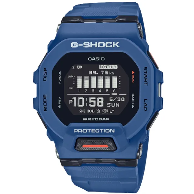 【CASIO 卡西歐】G-SHOCK 纖薄運動系藍芽計時手錶-海軍藍 GBD-200-2