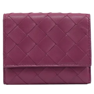 【BOTTEGA VENETA 寶緹嘉】簡約經典手工編織小羊皮翻蓋信用卡夾零錢包(紫紅)