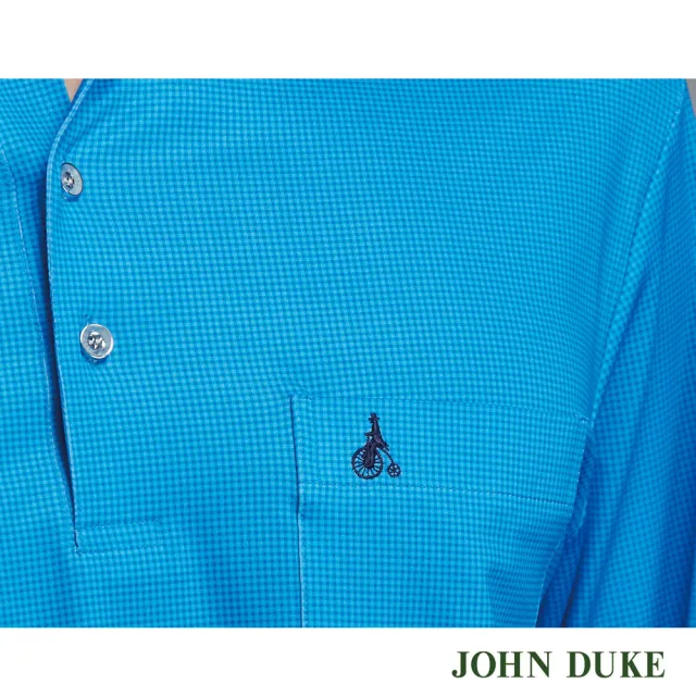 【JOHN DUKE 約翰公爵】男裝 吸濕速乾彈性抗UV襯衫領印花胸袋薄長袖POLO衫_藍(20-2V9860)