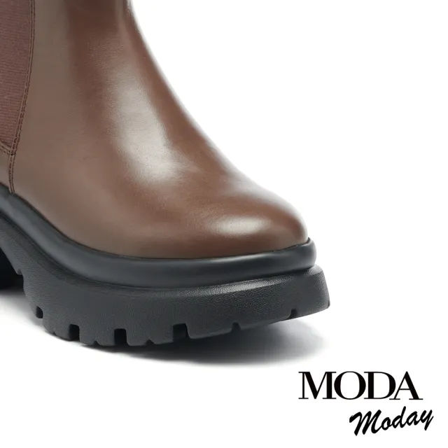 【MODA Moday】率性復古方釦帶牛皮切爾西厚底短靴(咖)