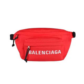 【Balenciaga 巴黎世家】WHEEL經典標誌白字LOGO尼龍腰包(亮紅)