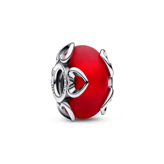 【Pandora 官方直營】磨砂紅色 Murano 琉璃愛心串飾-絕版品