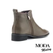 【MODA Moday】優雅質感純色牛皮尖頭低跟短靴(咖)