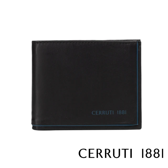 Cerruti 1881 限量2折 頂級義大利小牛皮6卡式附鈔票夾短夾皮夾 5419M 全新專櫃展示品(黑色 贈送禮提袋)