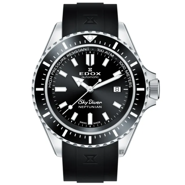 【EDOX 伊度】SkyDiver 海神波賽頓 1000米潛水機械錶-黑(E80120.3NCA.NIN)
