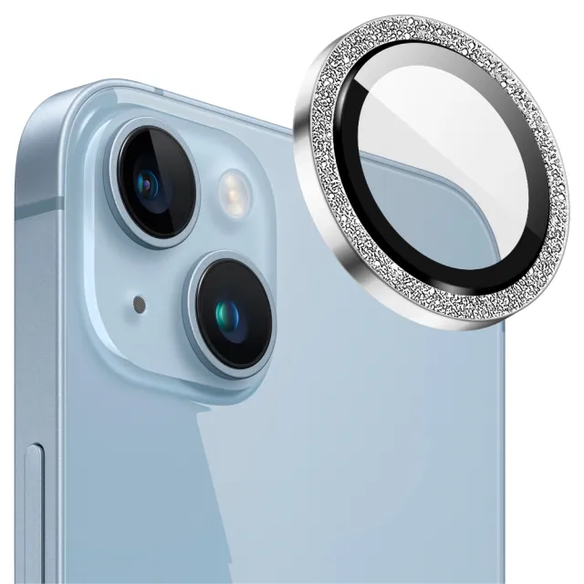 【Ayss】iPhone 14 Plus 6.7吋 金屬邊框包覆式鏡頭保護貼(細砂閃鑽/9H硬度/AR光學/抗指紋-2入-星光色)