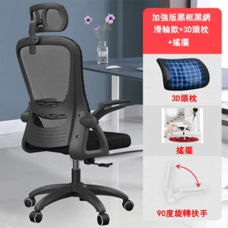 【E家工廠】搖擺款辦公椅  電腦椅 辦公桌椅 人體工學椅 書桌椅(268-AJ椅子（黑框黑網）搖擺款)