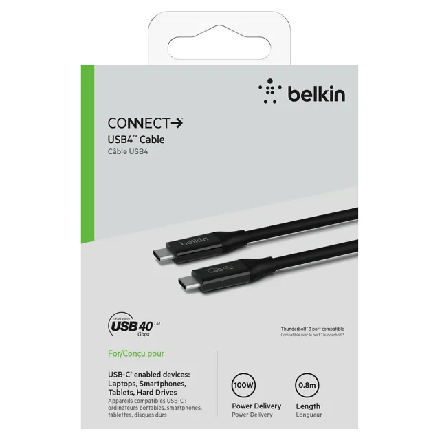 【BELKIN】Type-C to Type-C 0.8M USB 4 100W傳輸線-黑